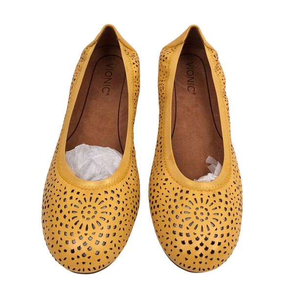 Vionic Robyn Perforated Leather Ballet Flats Shoes Size 9.5 Buttercup New Defect - Picture 2 of 8